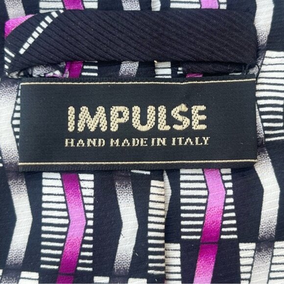 💕2/$30💕Impulse 100% Silk Pink, Silver And Black Geometric Pattern Tie - Picture 3 of 9